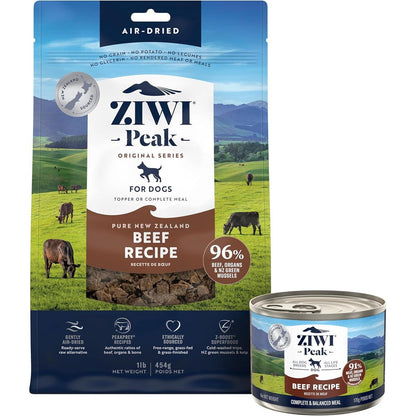 ZIWI Peak Beef Dog Food Bundle High Protein Grain Free Limited Ingredient Pack Includes One Pound Bag Air Dried Plus Case Of Twelve Six Ounce Cans