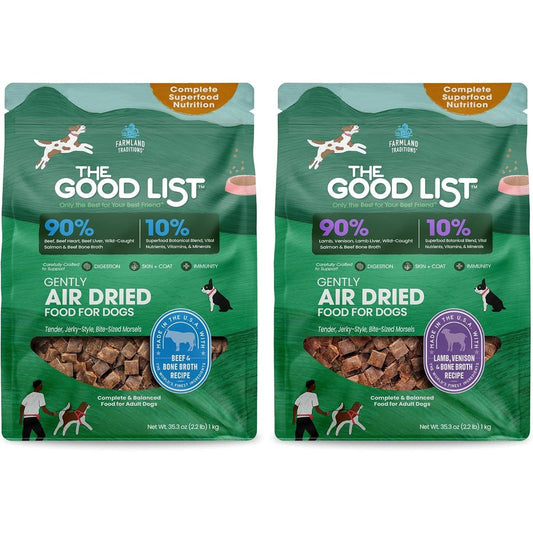 Farmland Traditions The Good List Air-Dried Dog Food Beef and Bone Broth and Lamb Venison and Bone Broth Bundle High-Protein Grain-Free 4.4 Pounds