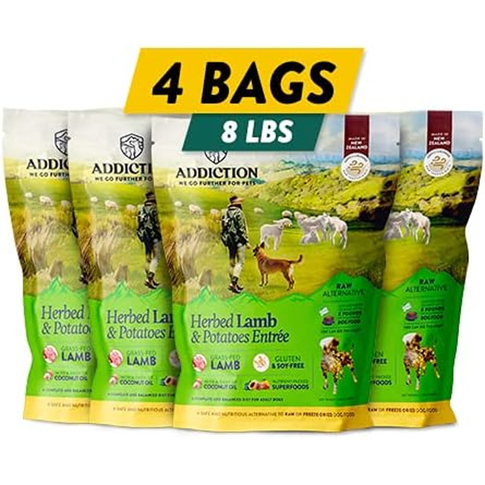 Addiction Herbed Lamb And Potatoes Grain Free Air Dried Raw Alternative Dog Food Premium Pack 2 Pounds 4 Packs