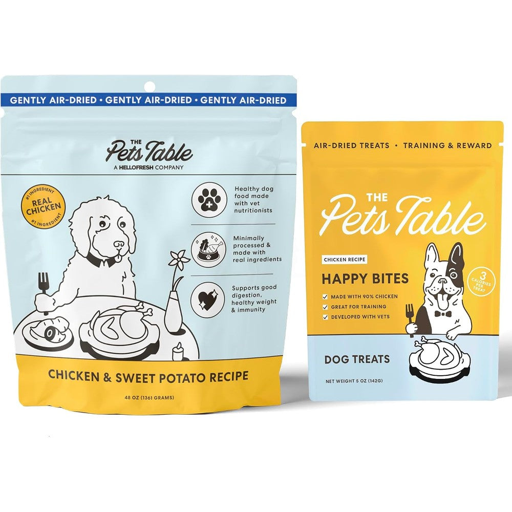 The Pets Table Bundle of Chicken And Sweet Potato Air-Dried Dog Food 48-Ounce Bag And Chicken Grain-Free Air-Dried Dog Treats 5-Ounce Bag Pack Of 2