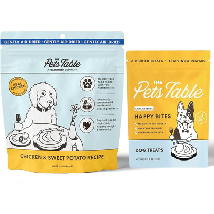 The Pets Table Bundle of Chicken And Sweet Potato Air-Dried Dog Food 48-Ounce Bag And Chicken Grain-Free Air-Dried Dog Treats 5-Ounce Bag Pack Of 2