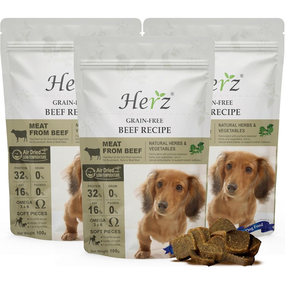 Herz Air-Dried Dog Food New Zealand Grass-Fed Beef Recipe Grain-Free Single-Source Protein Dog Food 3.5 Ounce