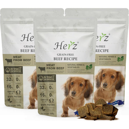 Herz Air-Dried Dog Food New Zealand Grass-Fed Beef Recipe Grain-Free Single-Source Protein Dog Food 3.5 Ounce
