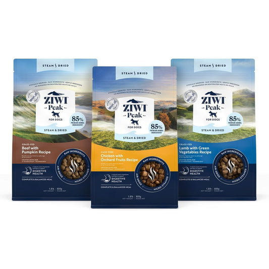 ZIWI Peak Steam And Dried Dog Food Bundle High Protein Low Carb Formula For All Breeds Includes Beef Chicken And Lamb One Point Eight Pound Bags Pa...