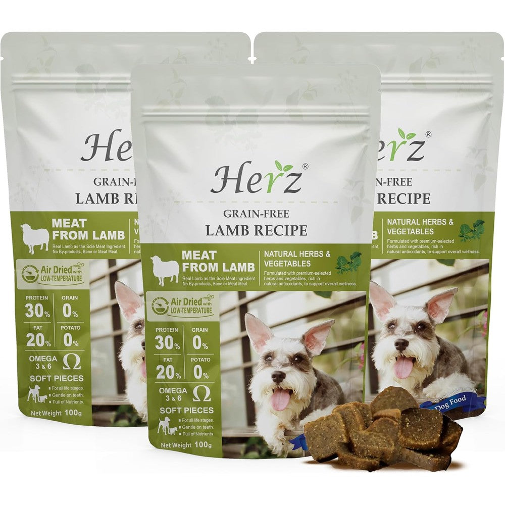 Herz Air-Dried Dog Food Australian Lamb Recipe Single Pure Meat Grain Free High Protein Limited Ingredient Premium Canine Cuisine 3.5 Ounce