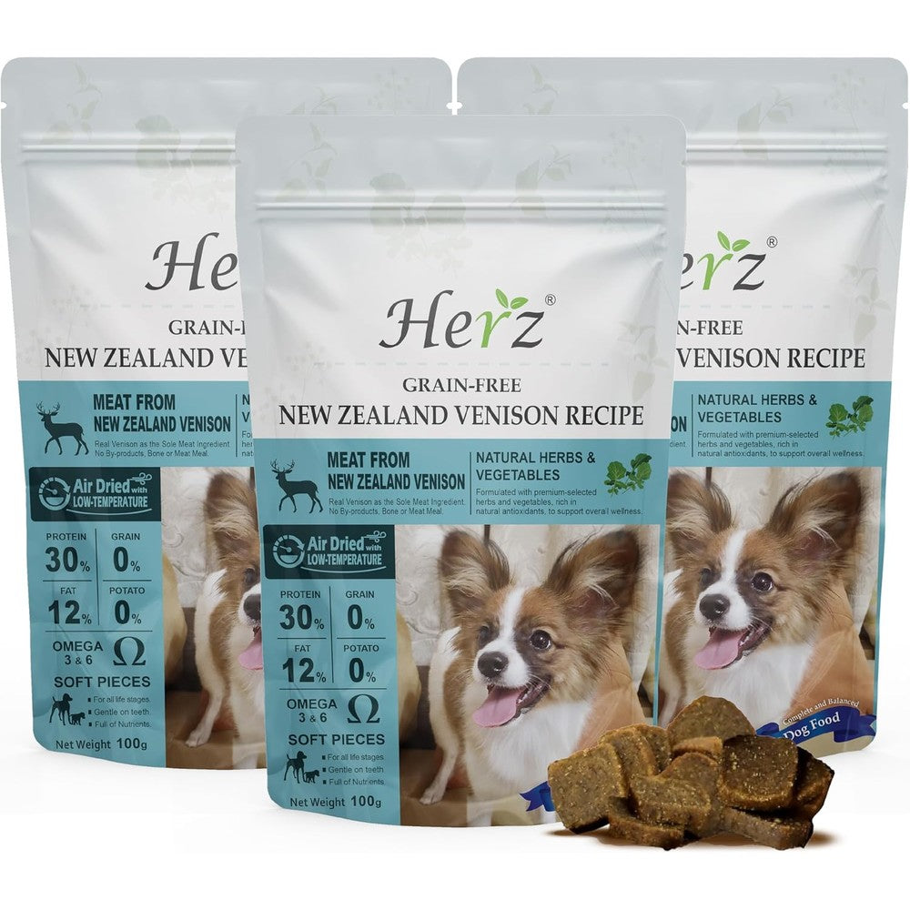 Herz Air Dried Dog Food New Zealand Venison Recipe Single Pure Meat Grain Free All Natural High Protein Dog Treat Three Point Five Ounce
