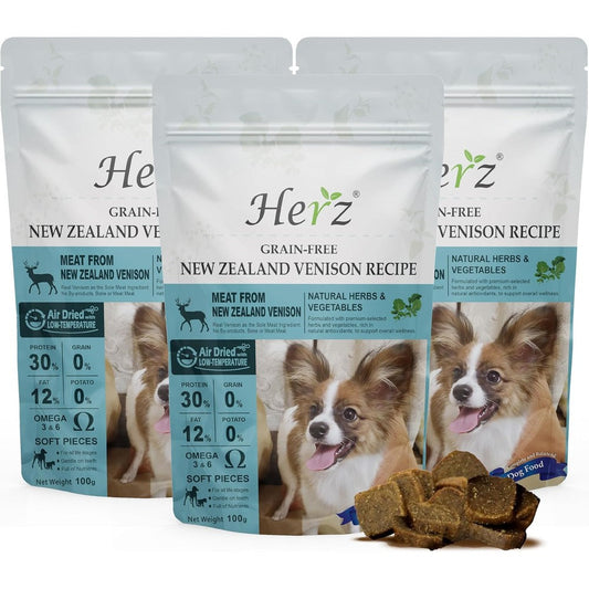 Herz Air Dried Dog Food New Zealand Venison Recipe Single Pure Meat Grain Free All Natural High Protein Dog Treat Three Point Five Ounce