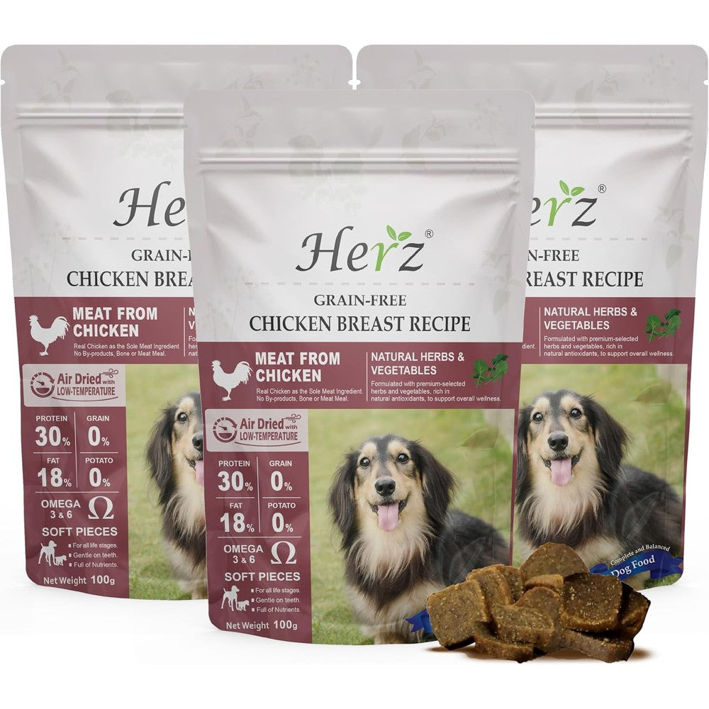 Herz Air Dried Dog Food USA Chicken Breast Recipe Grain Free Single Pure Meat High Protein Premium Canine Diet Three Point Five Ounce