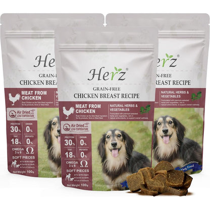 Herz Air Dried Dog Food USA Chicken Breast Recipe Grain Free Single Pure Meat High Protein Premium Canine Diet Three Point Five Ounce