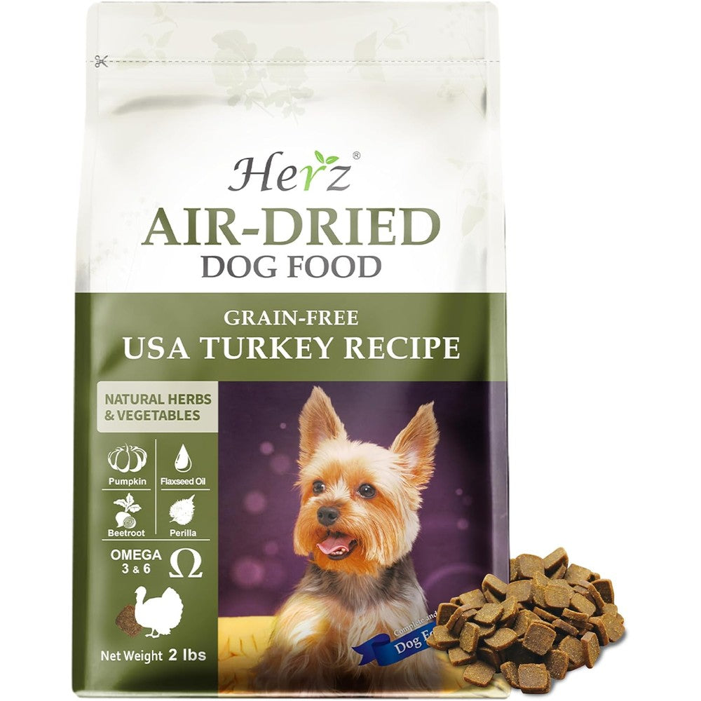 Herz Air-Dried Dog Food U.S.A Turkey Breast Recipe Grain Free Limited Ingredient High Protein Pure Meat Formula 2 Pound