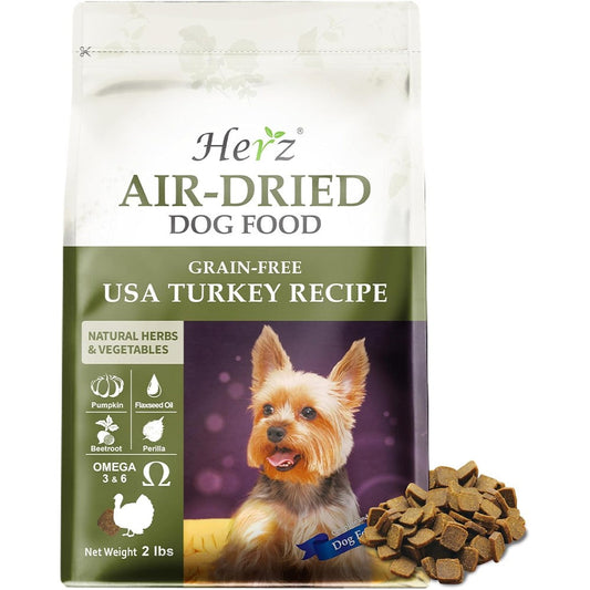 Herz Air-Dried Dog Food U.S.A Turkey Breast Recipe Grain Free Limited Ingredient High Protein Pure Meat Formula 2 Pound