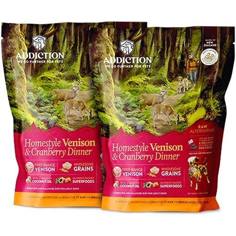 Addiction Homestyle Venison And Cranberry Dinner Air Dried Grain Free Dog Food Complete Meal And Topper Two Packs Two Pounds Each