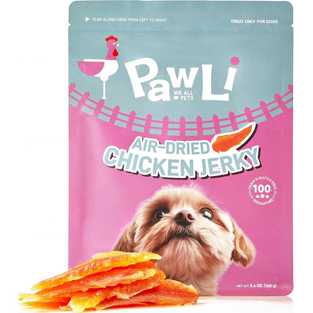 PAWLI Air Dried Chicken Jerky Dog Treats 100 Percent Natural High Protein Grain And Gluten Free Single Ingredient Pet Snacks 160g