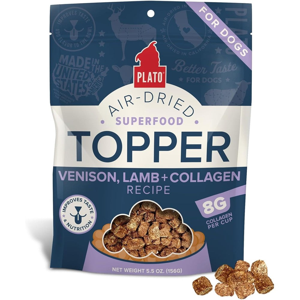 Plato Pet Treats Air Dried Dog Food Toppers Venison Lamb And Collagen Recipe Superfood Meal Mixer For Skin And Coat Health 5.5 Ounce