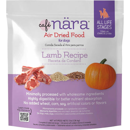 CafÃ© Nara Lamb Recipe Air-Dried Dog Food Minimally Processed Highly Digestible Whole Food For All Breeds And Life Stages Three Pound Bag