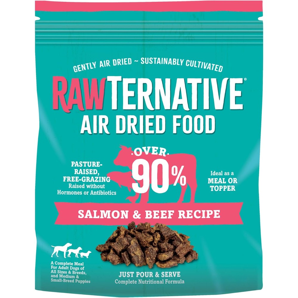 Grandma Mae's Country Naturals RawTernative Air Dried Dog Food High Protein Salmon And Beef Recipe With New Zealand Green Mussels 1 Pound