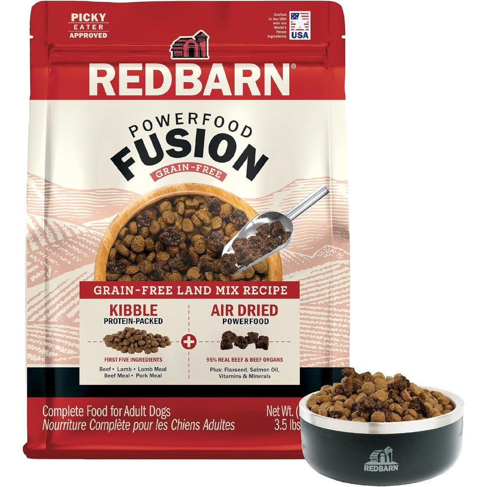 Redbarn Powerfood Fusion Air Dried Kibble Blend Grain Free Land Beef Lamb Recipe Made In USA Adult Dry Dog Food With Superfoods 3.5 Pound Bag