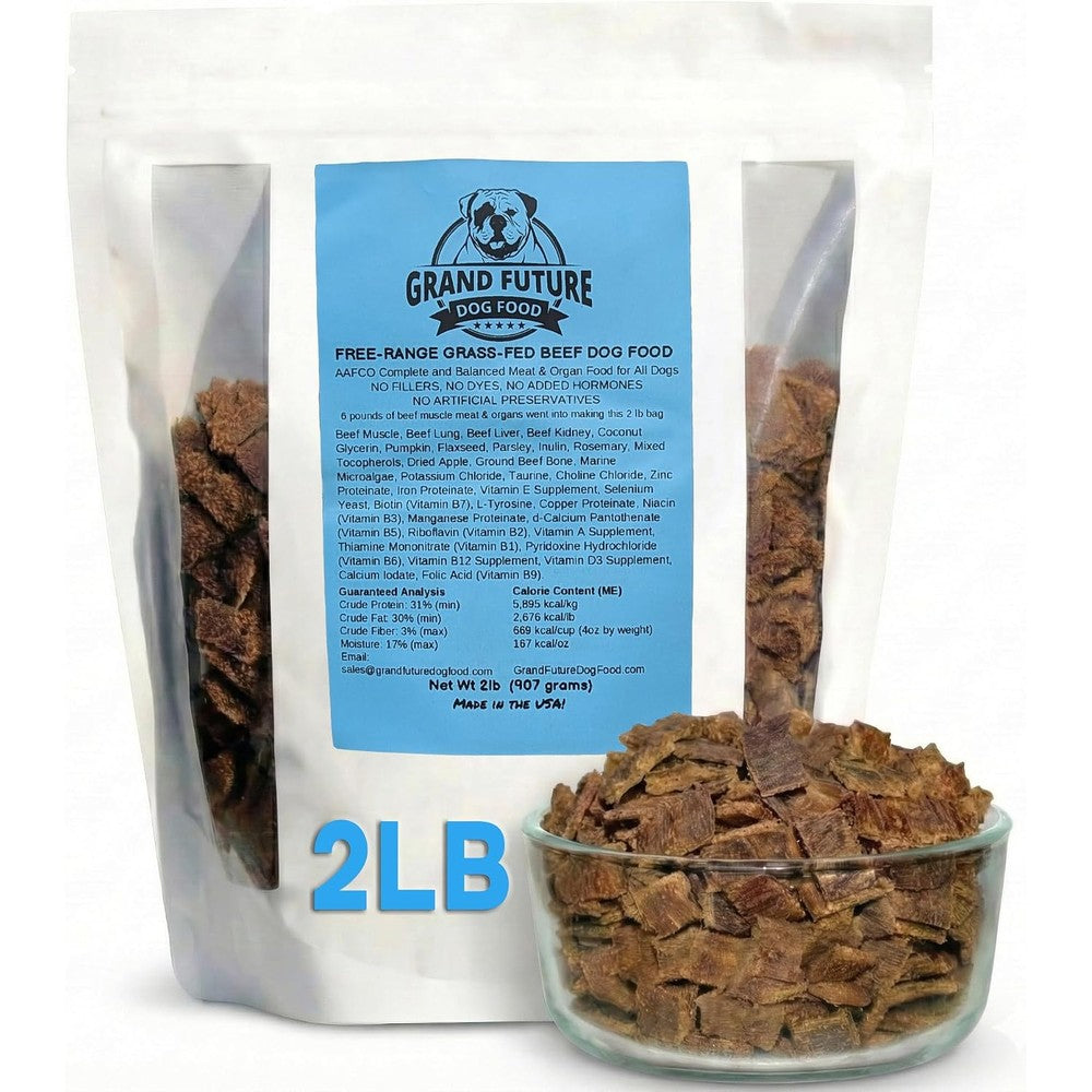 Grand Future Air-Dried Dog Food Human-Grade Grass-Fed Beef Recipe Grain-Free Premium Raw Alternative Two Pound Bag