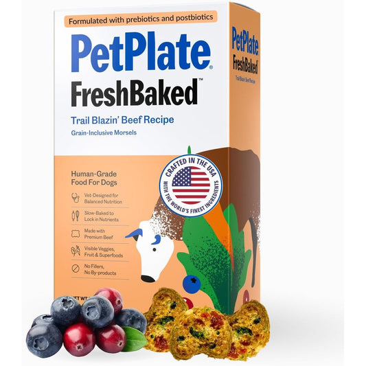 PetPlate Trail Blazin' Beef FreshBaked Dry Dog Food Grain-Inclusive Gently Baked And Air-Dried Human Grade Dog Food Two Pounds