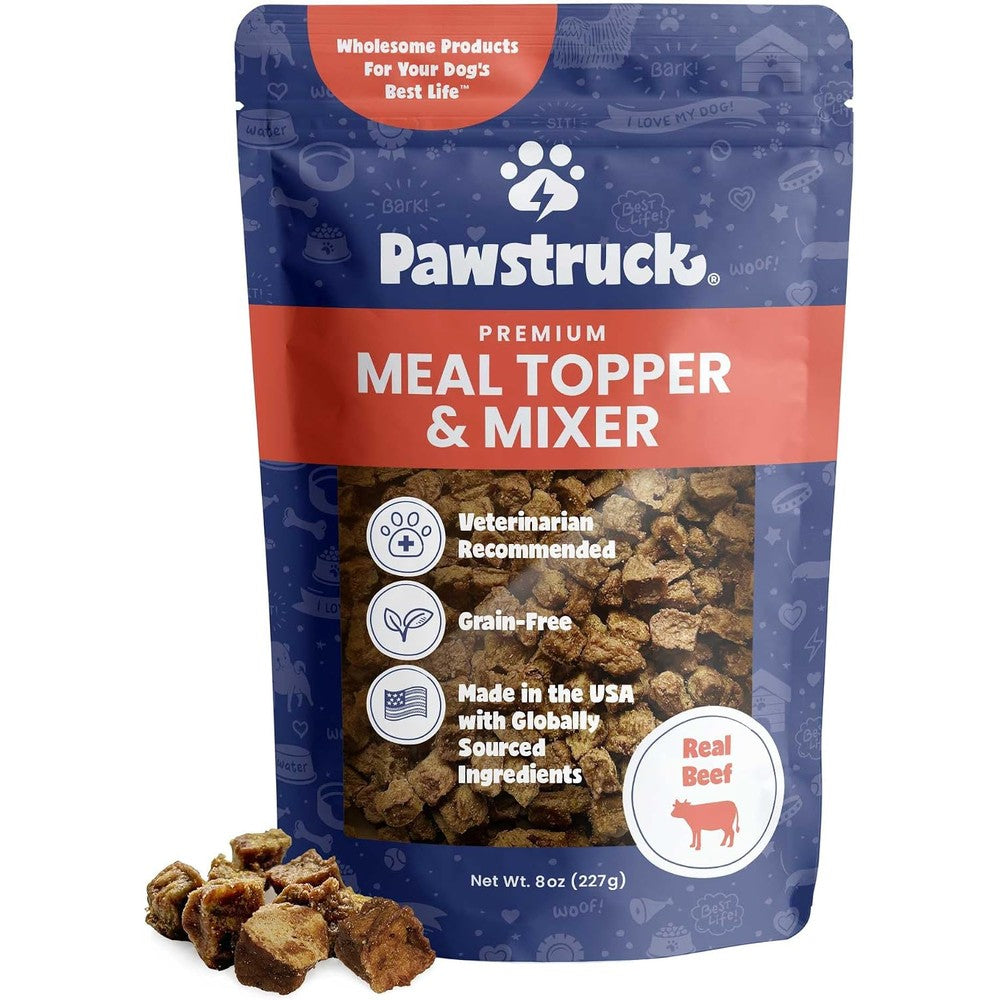 Pawstruck Vet Recommended Air Dried Dog Food Topper For Picky Eaters Made In USA With Real Beef Premium Meal Mix In Kibble Enhancer 8 Ounce