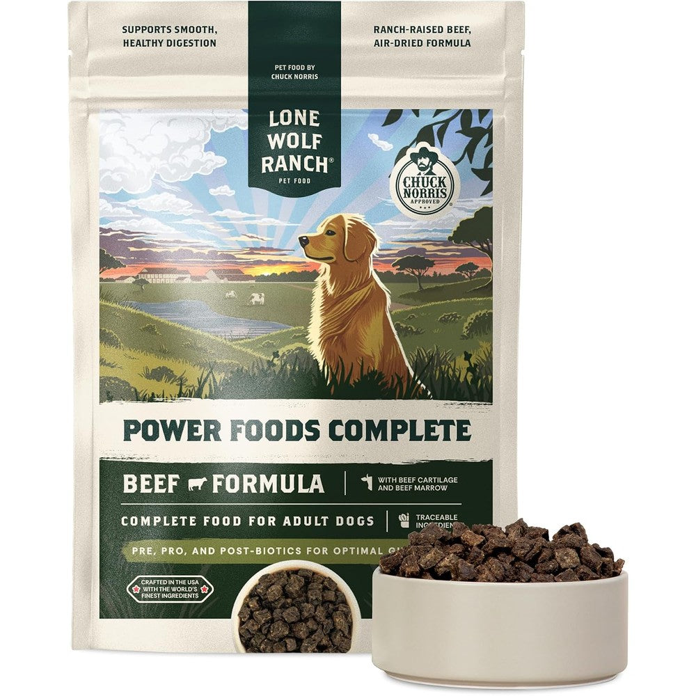 Lone Wolf Ranch Chuck Norris Power Foods Complete Air Dried Dog Food Premium Beef Formula High Protein And Glucosamine 24 Ounce
