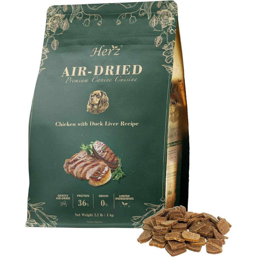 Herz Air-Dried Dog Food Chicken And Duck Liver Recipe Grain Free High Protein Canine Cuisine 2.2 Pound