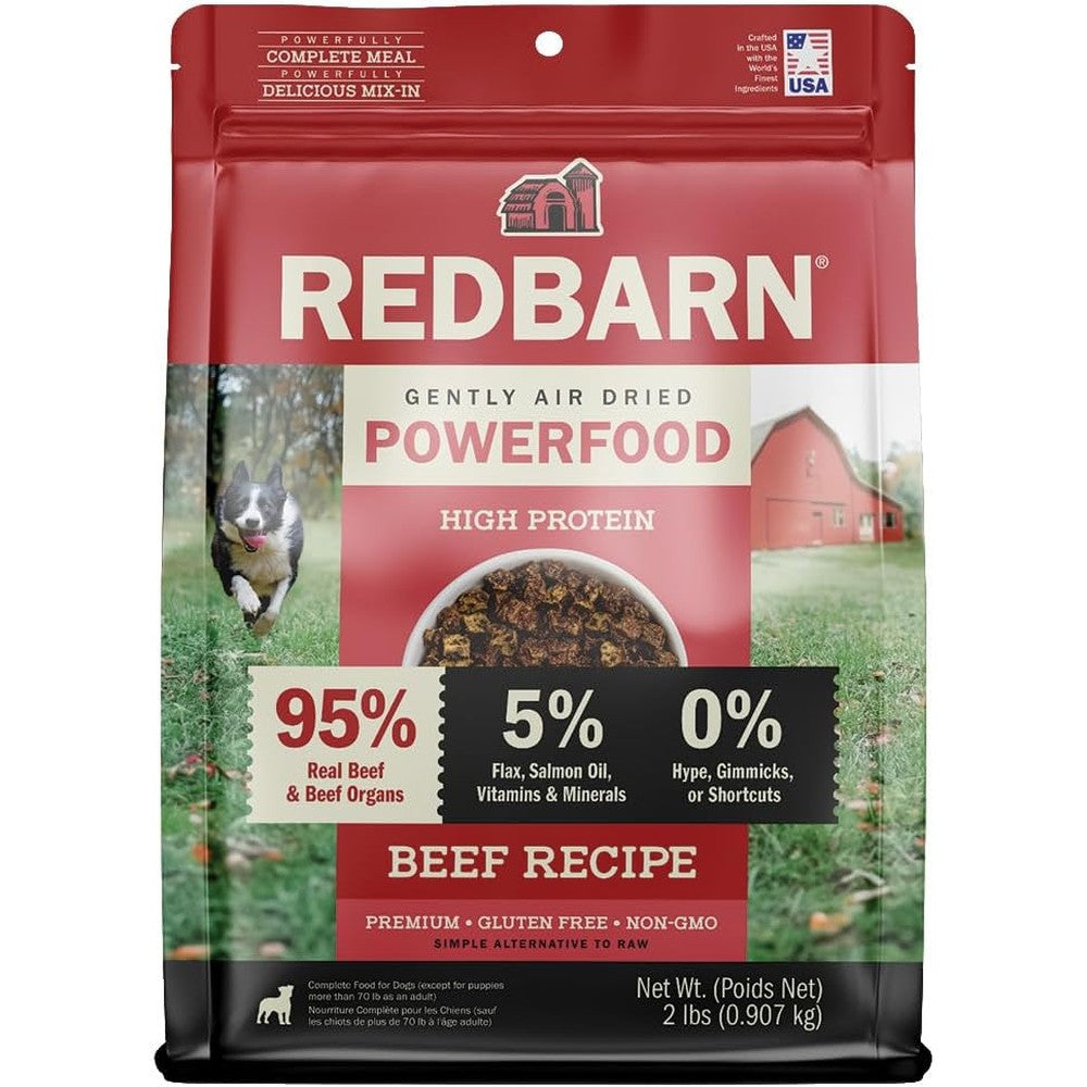 Redbarn Powerfood Air Dried Dog Food Premium Beef and Beef Organs Formula High Protein Grain Free Dry Food and Meal Topper 2 Pounds