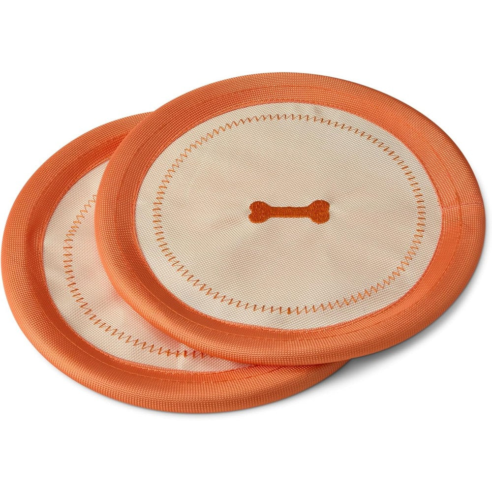 Amazon Basics Dog Flying Disc Interactive Fetch Toy Durable Water Floating Soft Flexible Design 2 Pack 9.53 Inch Beige Orange