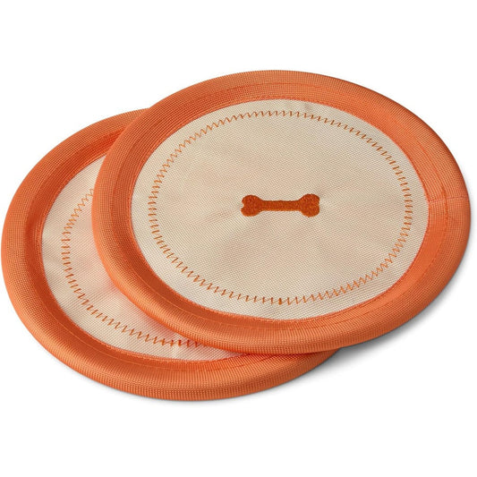 Amazon Basics Dog Flying Disc Interactive Fetch Toy Durable Water Floating Soft Flexible Design 2 Pack 9.53 Inch Beige Orange