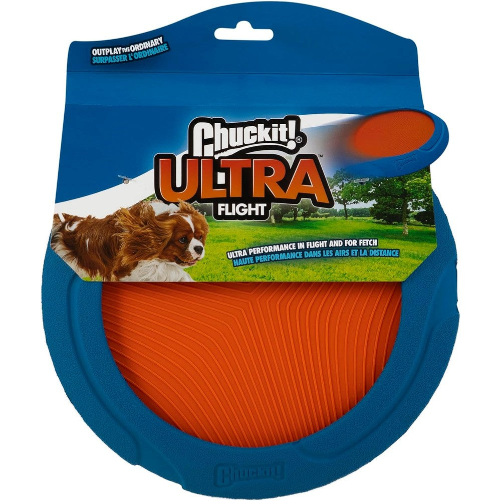 Chuckit! Ultra Flight Dog Fetch Toy Aerodynamic Flying Disc For Long Distance Play Orange And Blue Durable Rubber Design For Interactive Fetch