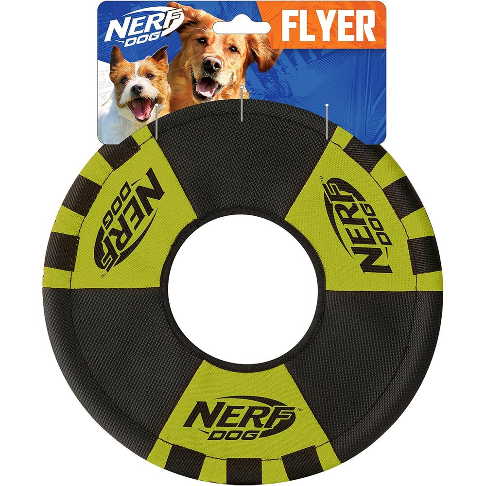Nerf Dog Trackshot Toss And Tug Ring Flying Dog Toy For Medium And Large Breeds Nine Inches Green And Black