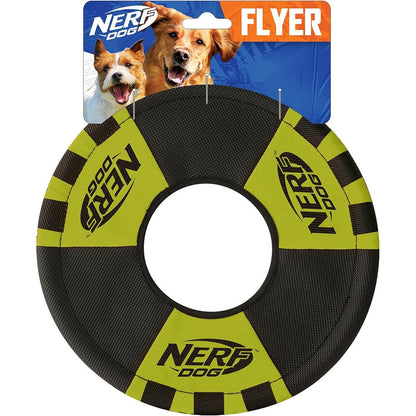 Nerf Dog Trackshot Toss And Tug Ring Flying Dog Toy For Medium And Large Breeds Nine Inches Green And Black