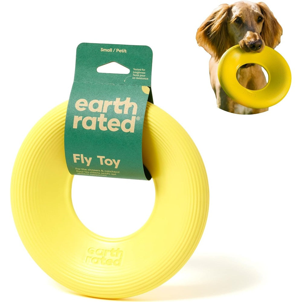 Earth Rated Flying Disc Dog Toy, Interactive Floating Saucer For Small Dogs And Puppies, Durable Thermoplastic Elastomer, Yellow, 7.2 Inch