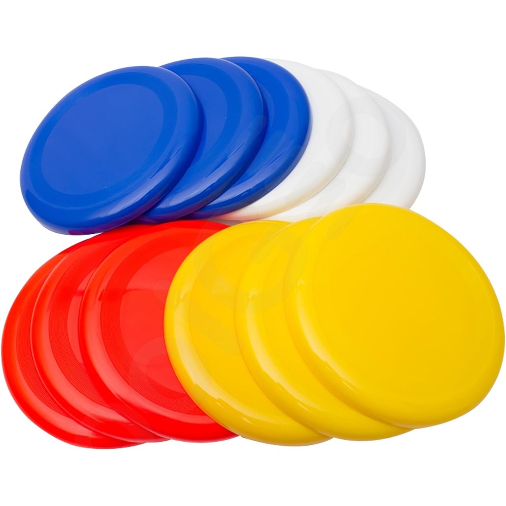 Fun Central 10 Inch Flying Discs Pack Of 12 Assorted Colors For Outdoor Backyard And Beach Games