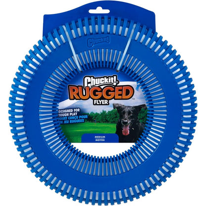 Chuckit! Rugged Flyer Dog Toy For Tough Play, Medium Size, Durable Polypropylene Core With TPR Ridges, High Visibility Floating Fetch Disc