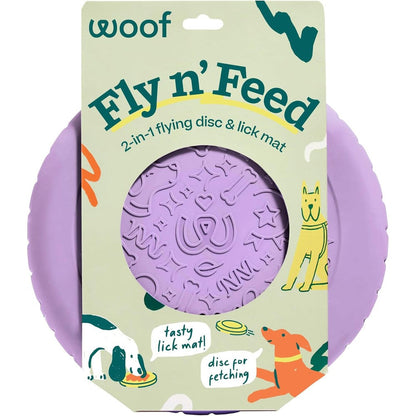 Woof Fly N' Feed 2-In-1 Interactive Flying Disc And Lick Mat For Dogs, Durable Tooth-Friendly Rubber, Lavender Color