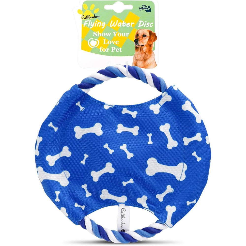 Calibonbon Dog Rope Flying Disc With Squeaker Durable Canvas And Braided Cotton Rope Ring 2-In-1 Interactive Fetch And Tug Toy 9 Inch