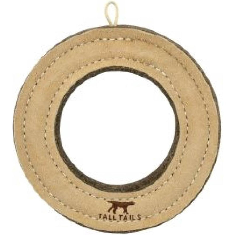 Tall Tails Ring Natural Leather Fetch Toy For Dogs 7 Inch Durable Buffalo Hide And Wool Felt Interactive Play Accessory For Medium To Large Breeds
