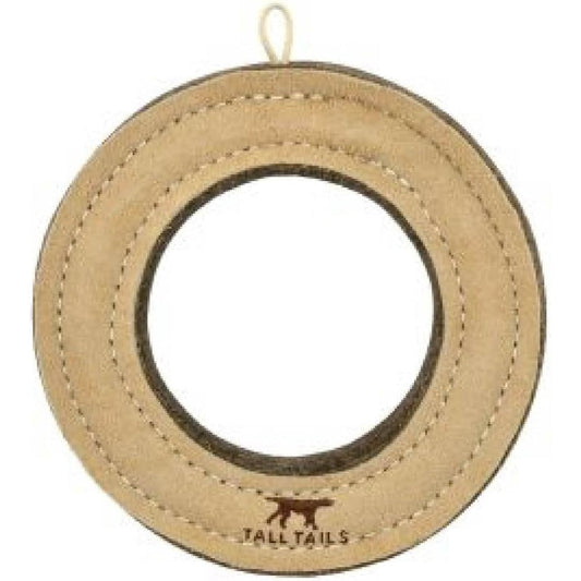 Tall Tails Ring Natural Leather Fetch Toy For Dogs 7 Inch Durable Buffalo Hide And Wool Felt Interactive Play Accessory For Medium To Large Breeds