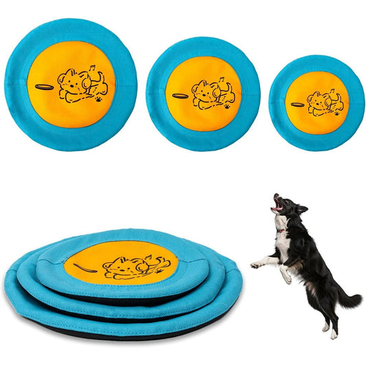 Bifeaw 3 Pack Nylon Interactive Dog Flying Disc Floating Water Toy For Aggressive Chewers Blue And Yellow 7 8 And 9 Inch
