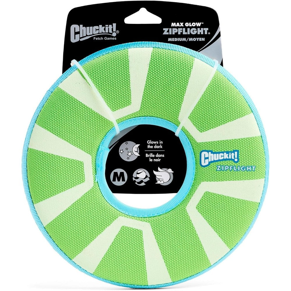 Chuckit! Max Glow Zipflight Flying Disc Dog Toy For Medium And Large Dogs Medium Size 8.5 Inches