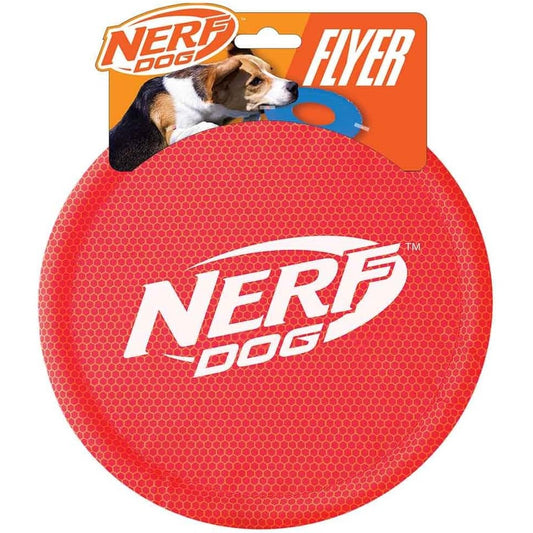 Nerf Dog Nylon Flyer Dog Toy, Durable Flying Disc For Medium And Large Breeds, Water Resistant Fetch Toy, 9 Inch Diameter, Red