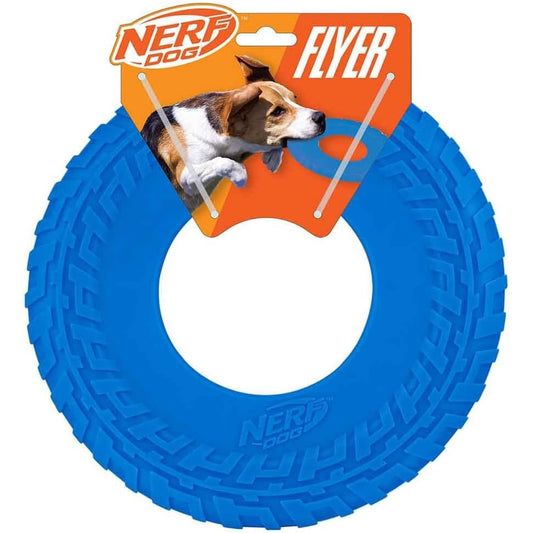 Nerf Dog Tire Flyer Outdoor Flying Disc Toy For Medium And Large Dogs, Durable Rubber Fetch Frisbee, 10 Inch Diameter, Blue