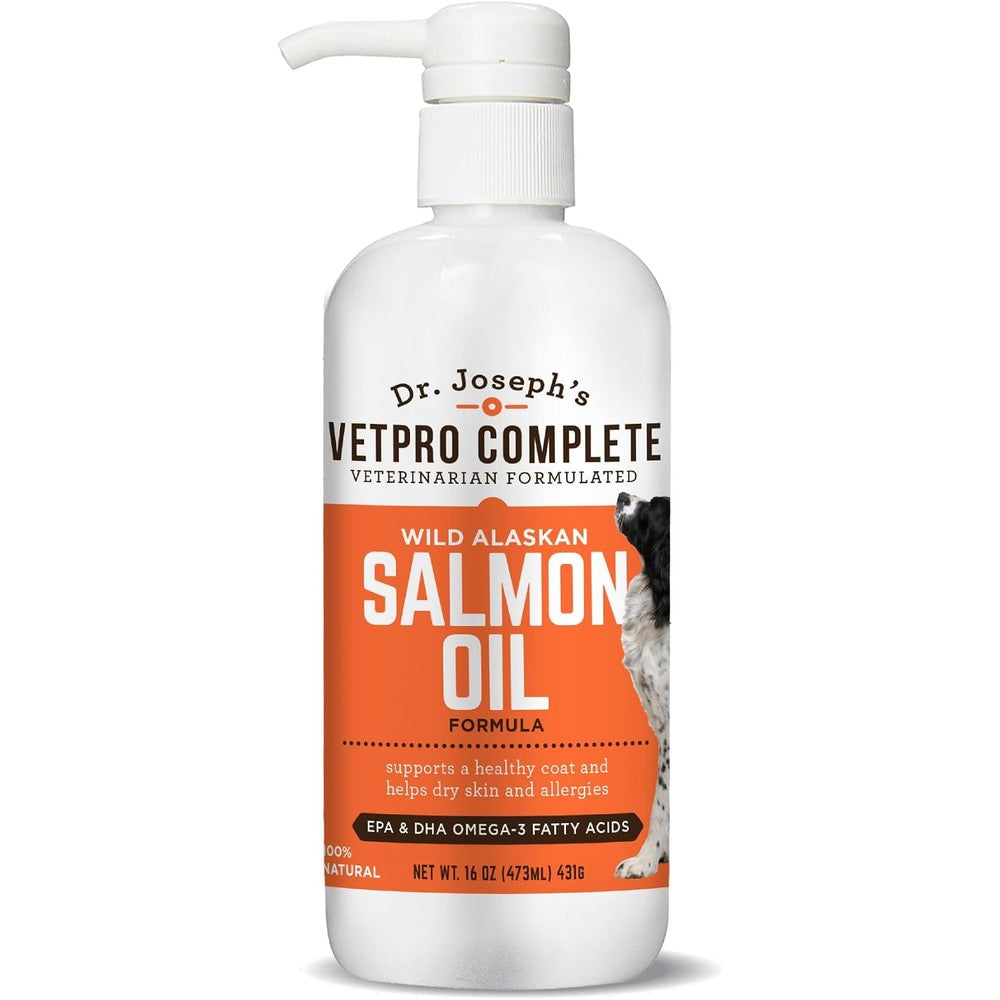 Dr. Joseph's VetPro Complete Wild Alaskan Salmon Oil Supplement For Dogs And Cats, Omega 3 And 6 Liquid Fish Oil For Coat And Joint Support, 16 Ounces
