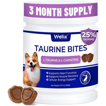 Wellix Cardiovascular Taurine For Dogs Healthy Heart Chewable Supplements With CoQ10 Fish Oil L-Carnitine Chicken Flavor 9.17 Ounce