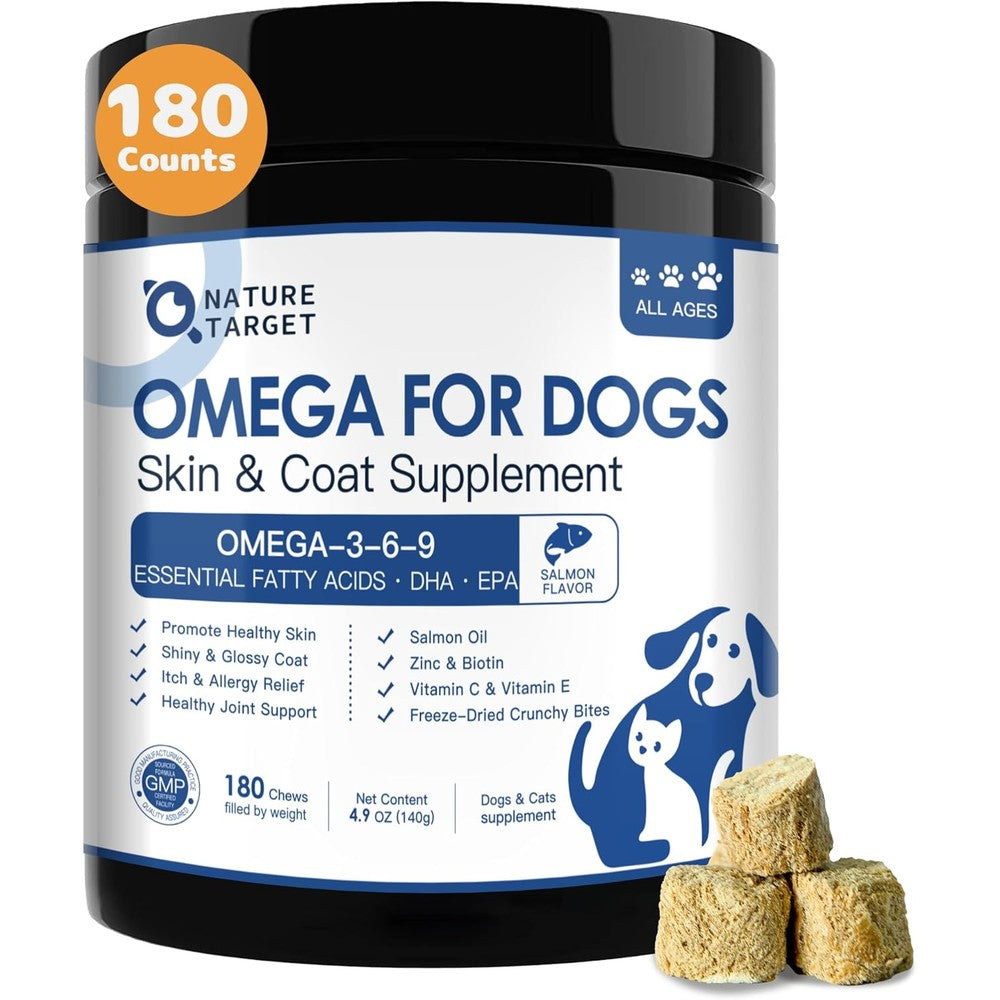 Nature Target Omega 3 Fish Oil for Dogs Salmon Oil Chews for Skin Coat and Joint Support EPA and DHA Fatty Acids 180 Count