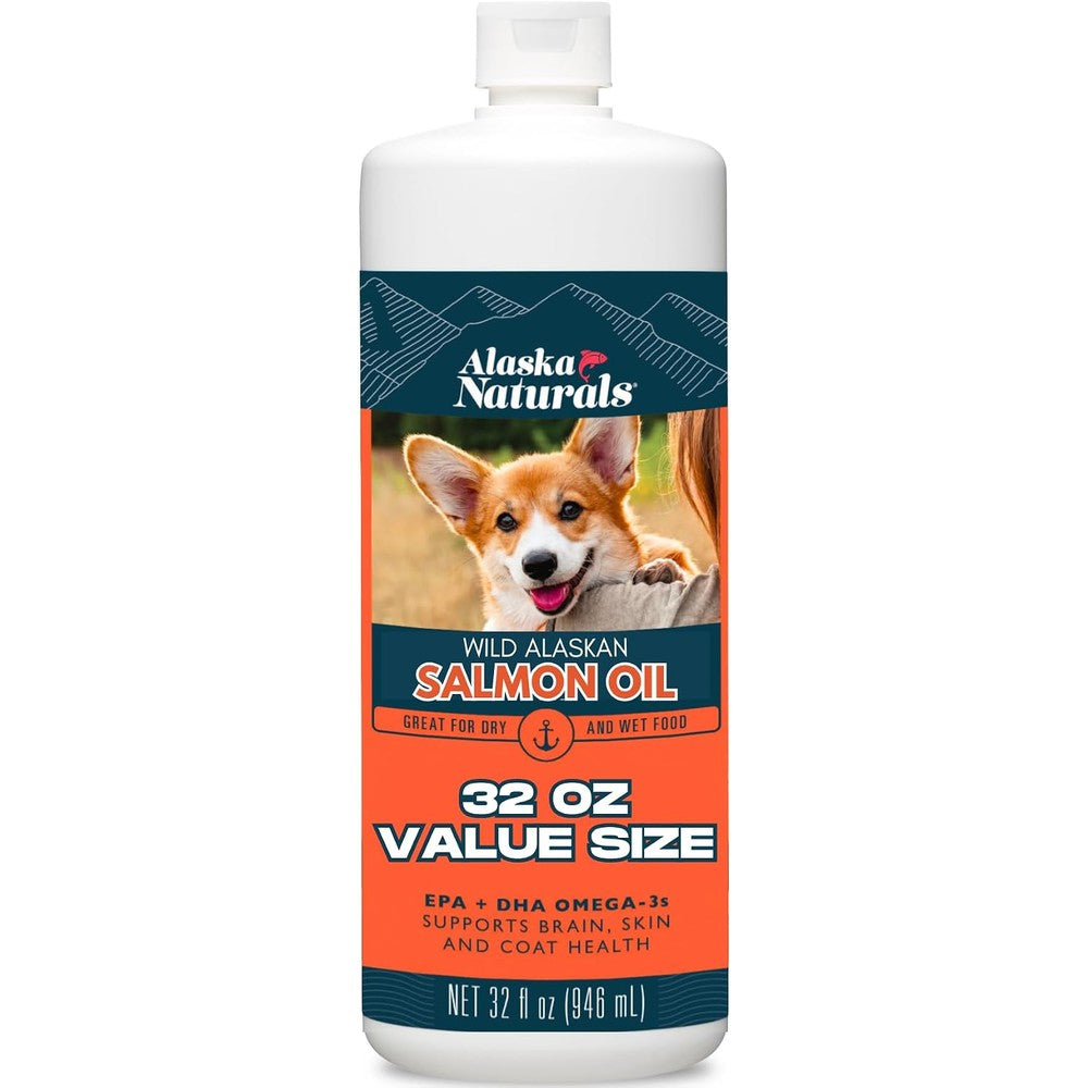 Alaska Naturals Wild Alaskan Salmon Oil Liquid Food Topper Dog Supplement Rich In EPA And DHA Omega 3 Fatty Acids For Healthy Skin And Coat 32 Ounce