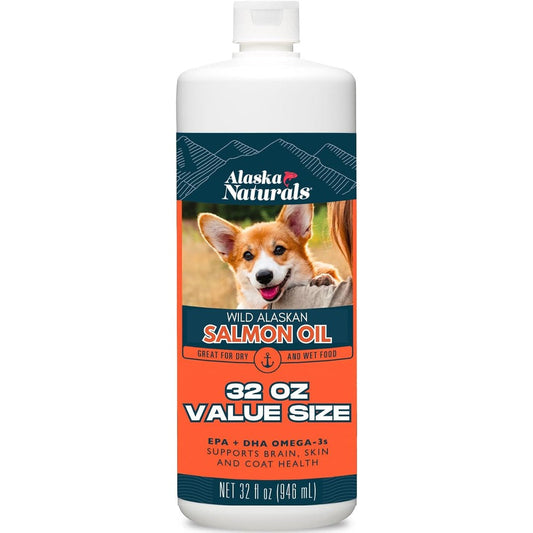 Alaska Naturals Wild Alaskan Salmon Oil Liquid Food Topper Dog Supplement Rich In EPA And DHA Omega 3 Fatty Acids For Healthy Skin And Coat 32 Ounce