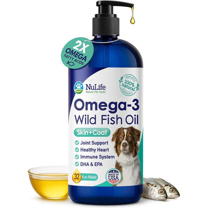 NuLife Natural Pet Health Liquid Fish Oil For Dogs With Omega 3 6 And 9 Fatty Acids Wild Caught From Iceland Skin And Coat Supplement 32 Ounces