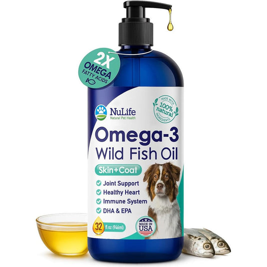 NuLife Natural Pet Health Liquid Fish Oil For Dogs With Omega 3 6 And 9 Fatty Acids Wild Caught From Iceland Skin And Coat Supplement 32 Ounces